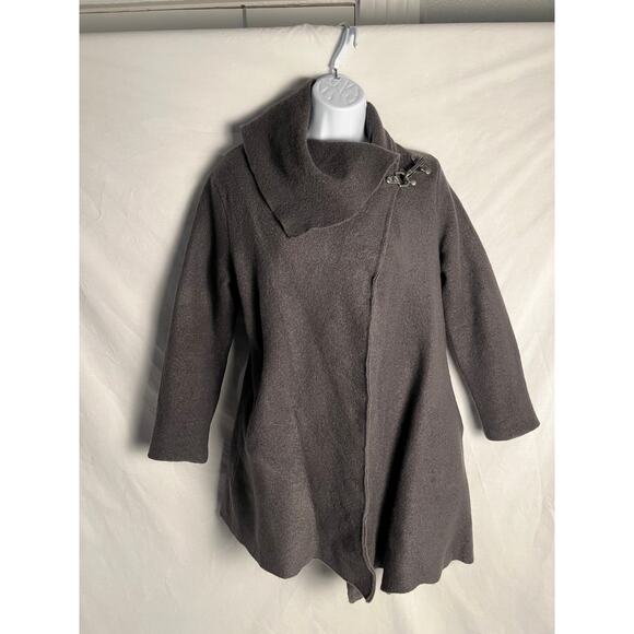 Garnet Hill Wool Blend Asymmetrical Wrap Coat Gray Size 06 Elegant Warm - Picture 2 of 8